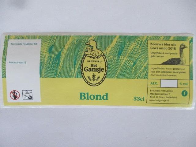 bieretiket Nederland 9-5 (7F) het gansje, Verzamelen, Biermerken, Ophalen of Verzenden, Nieuw, Overige typen, Overige merken