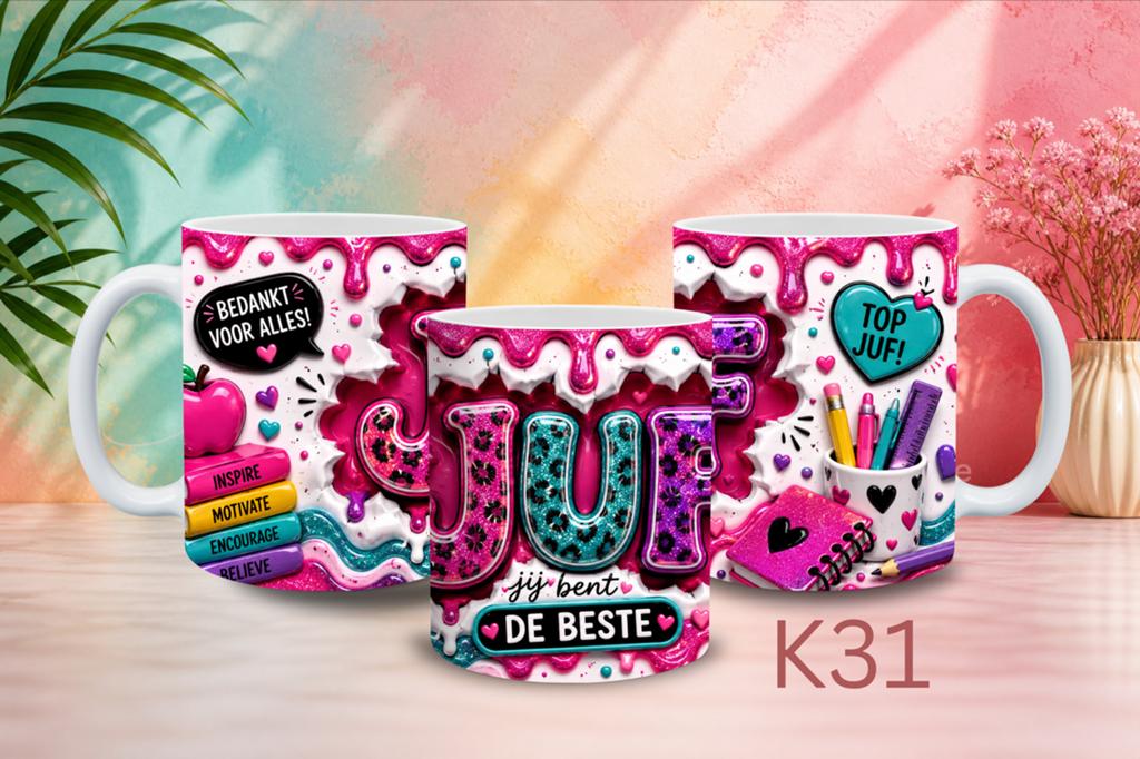 Mok 'Juf jij bent de beste' - Bedankt voor alles!, Meerkleurig, Verzenden, Nieuw, Modern