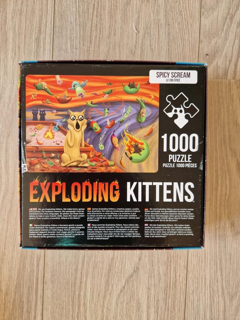 Exploding Kittens 1000 Stukjes Puzzel - Spicy Scream, Ophalen of Verzenden, 500 t/m 1500 stukjes, Zo goed als nieuw, Legpuzzel