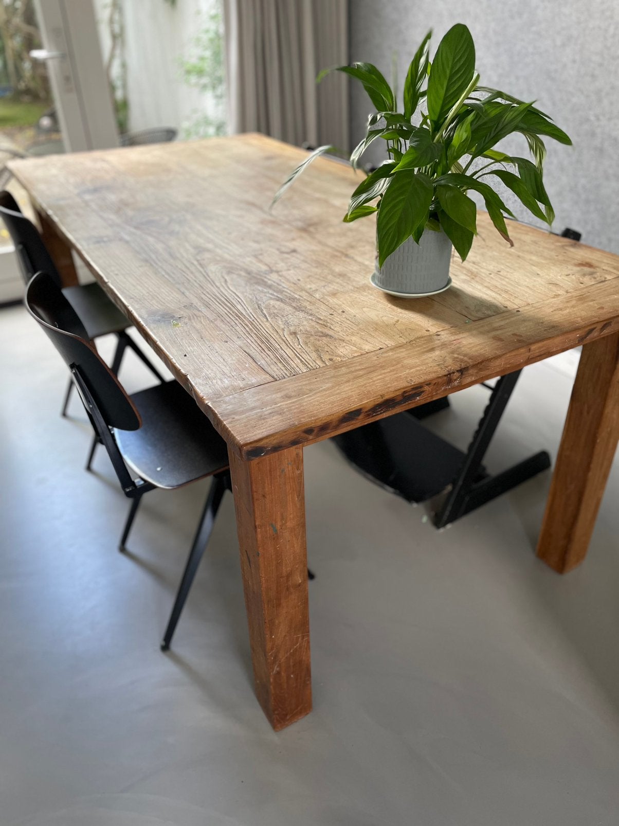 Stoere geleefde teak tafel/Loods5/200x100cm binnen en buiten, Huis en Inrichting, Ophalen, Gebruikt, Teakhout, 200 cm of meer