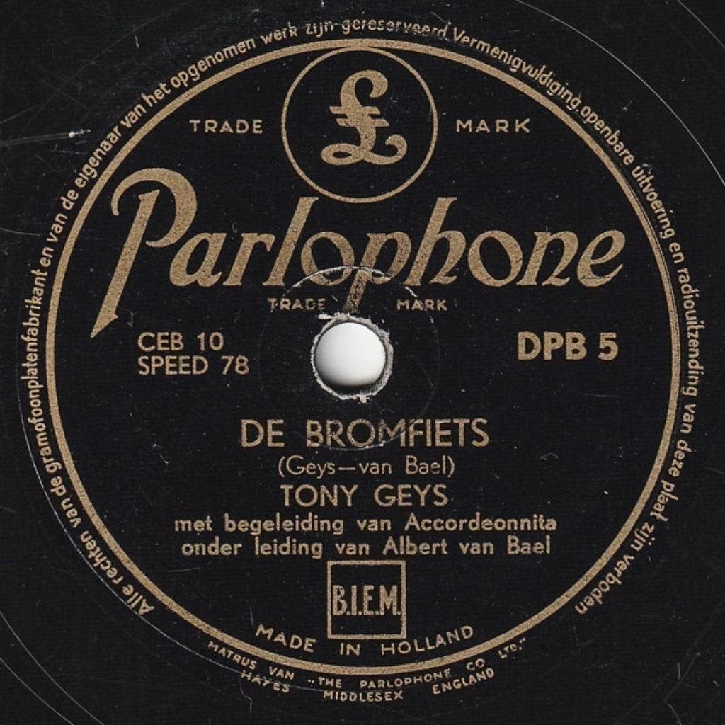 Tony Geys Albert van Bael – De Bromfiets Shellac, 10", 78, Ophalen of Verzenden, Gebruikt, 12 inch