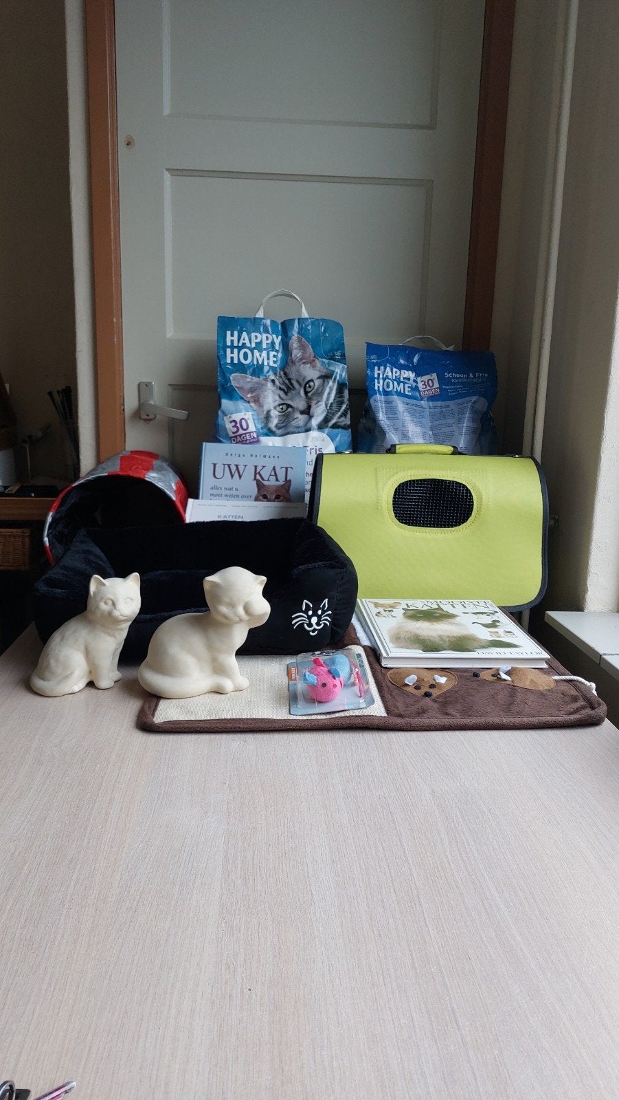 katten spulletjes katten/mand/reiskoffer/kleed/boeken/grit, Ophalen, Nieuw