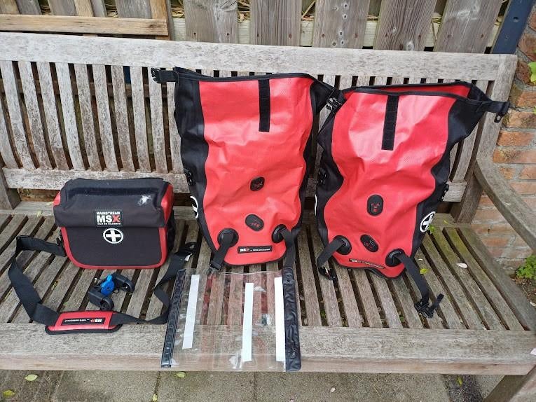 MSX Fietstassen 1x stuurtas en 2 front rollerbags  van 26l, Fietsen en Brommers, Fietsaccessoires | Fietstassen, Ophalen of Verzenden