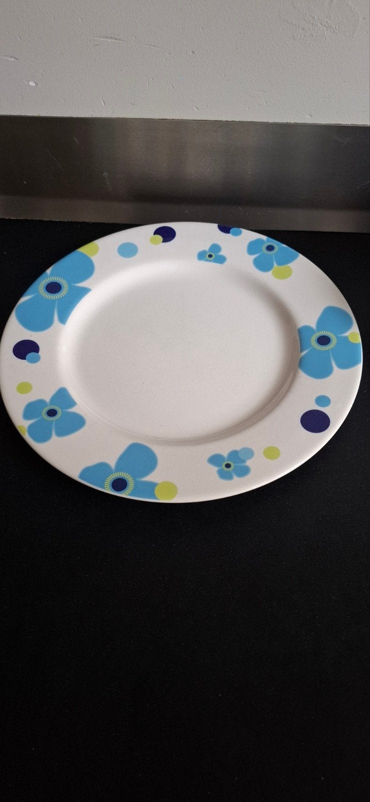 Wit bord met blauwe bloemen en stippen, Ophalen, Gebruikt, Overige stijlen, Bord(en)