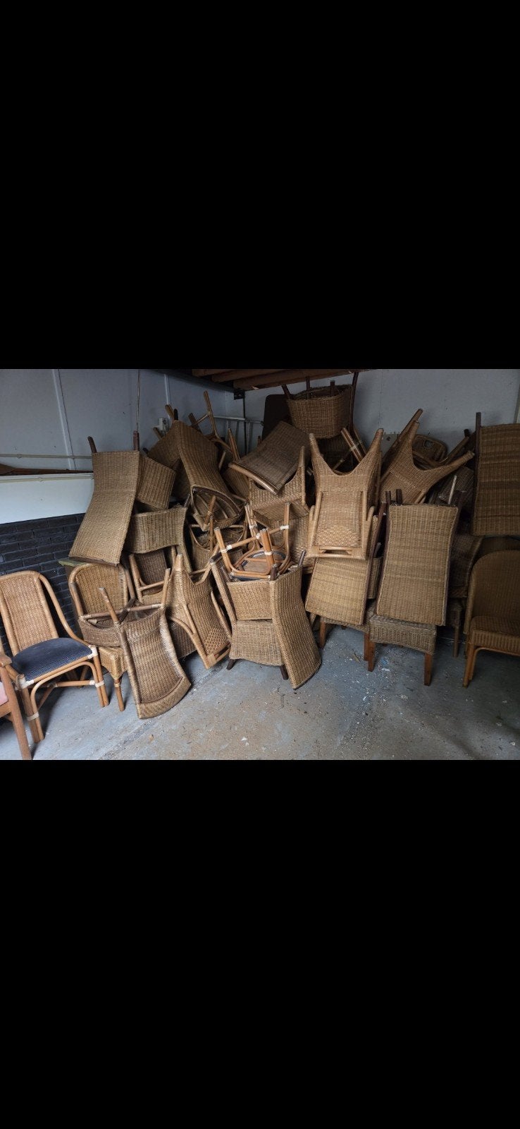 38x stoelen grote partij rotan, rieten stoelen, Ophalen, Gebruikt, Bruin, Vijf, Zes of meer stoelen