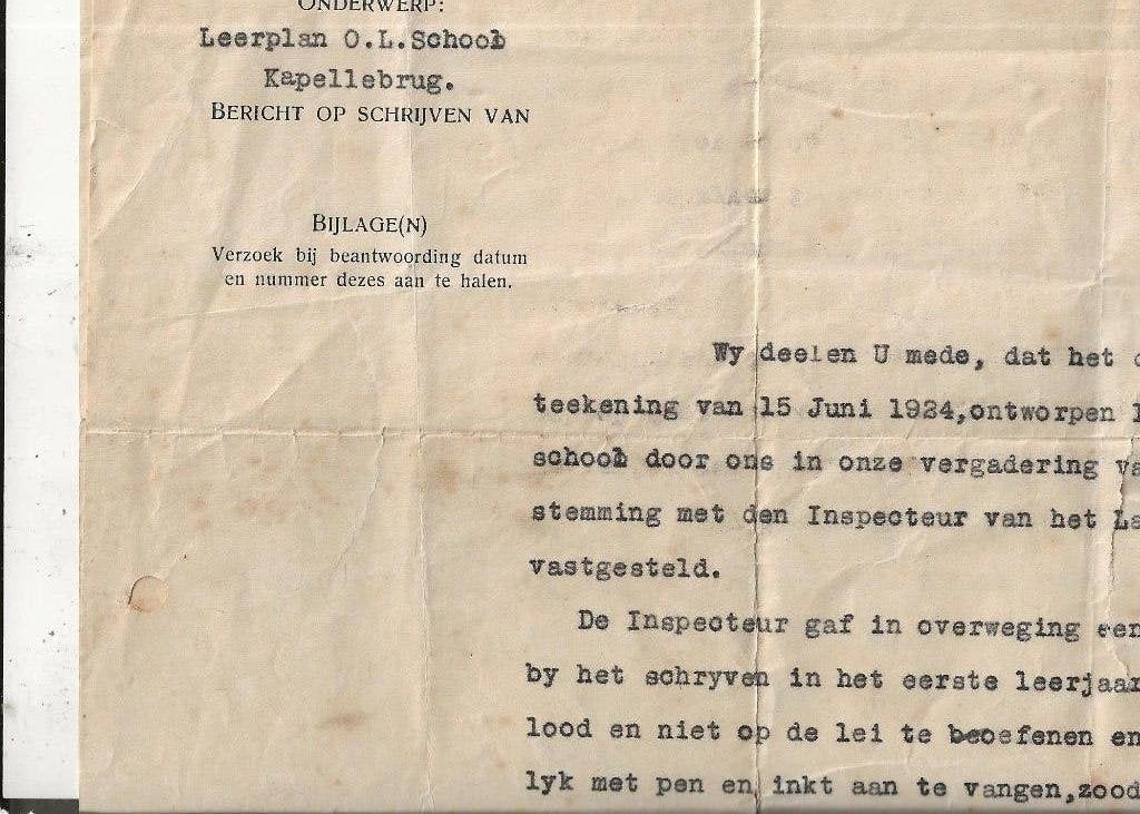 Clinge Vaststellen Leerplan O.L.school Kapellenbrug 22-8- 29, Ophalen of Verzenden, 1920 tot 1940, Gelopen, Zeeland