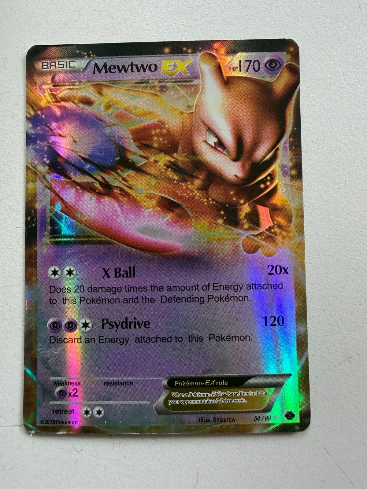 Mewtwo EX Pokémon Kaart - Full Art 54/99 (2016), Ophalen, Zo goed als nieuw, Losse kaart, Foil