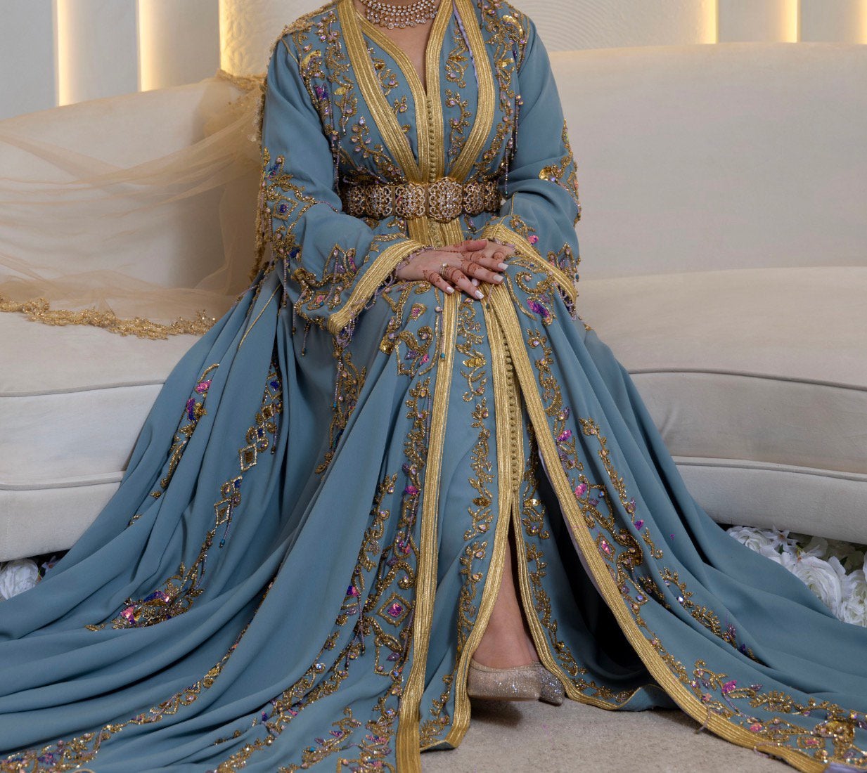 Bruidstakshita blauw lila handwerk, Ophalen of Verzenden, Zo goed als nieuw, Wit, Accessoires