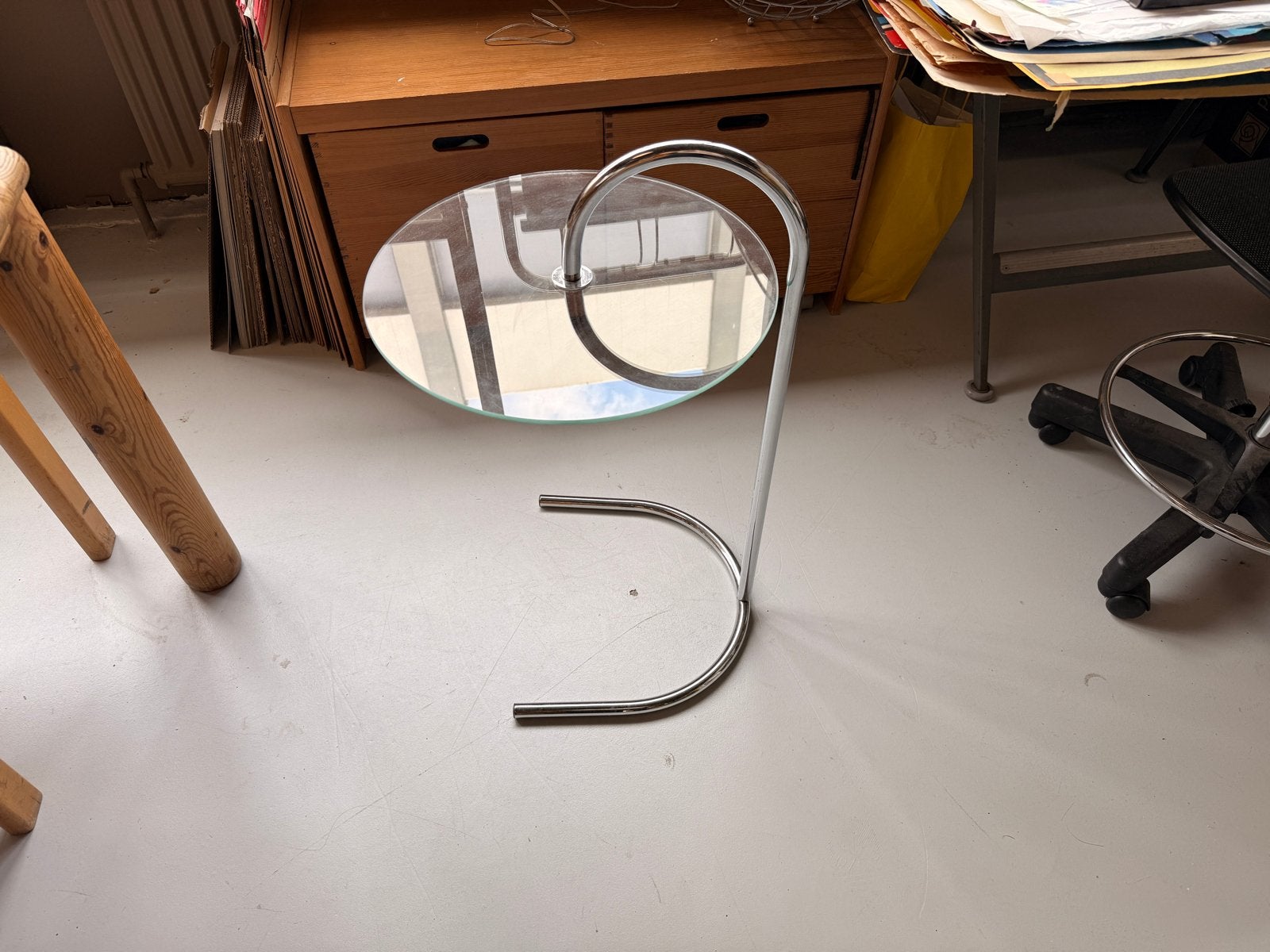 Vintage Ikea ry bijzettafel glazen blad en chromen onderstel, Ophalen, Minder dan 45 cm, Minder dan 55 cm, Gebruikt