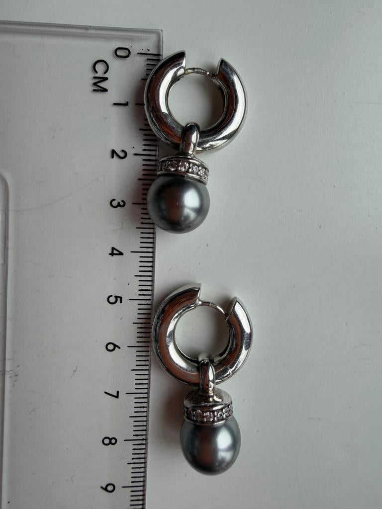 O011 TI Sento  oorringen met grijze parels en zirkonia, Met kristal, Hangers, Verzenden, Zo goed als nieuw
