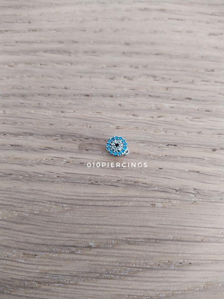 Nieuwe micro dermal. Rond met blauwe steentjes., Ophalen of Verzenden, Staal