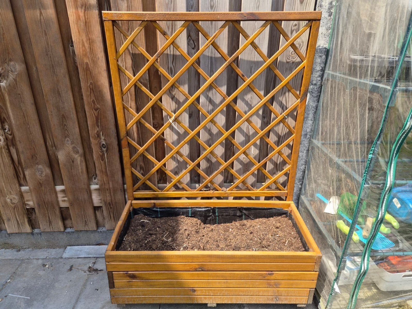 Houten Plantenbak met Klimrek - Tuin & Balkon, Ophalen, Gebruikt, Balkon, 60 tot 100 cm