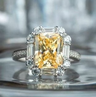 925 zilveren ring met gele zirkoon, 18 tot 19, Nieuw, Ophalen of Verzenden, Met edelsteen