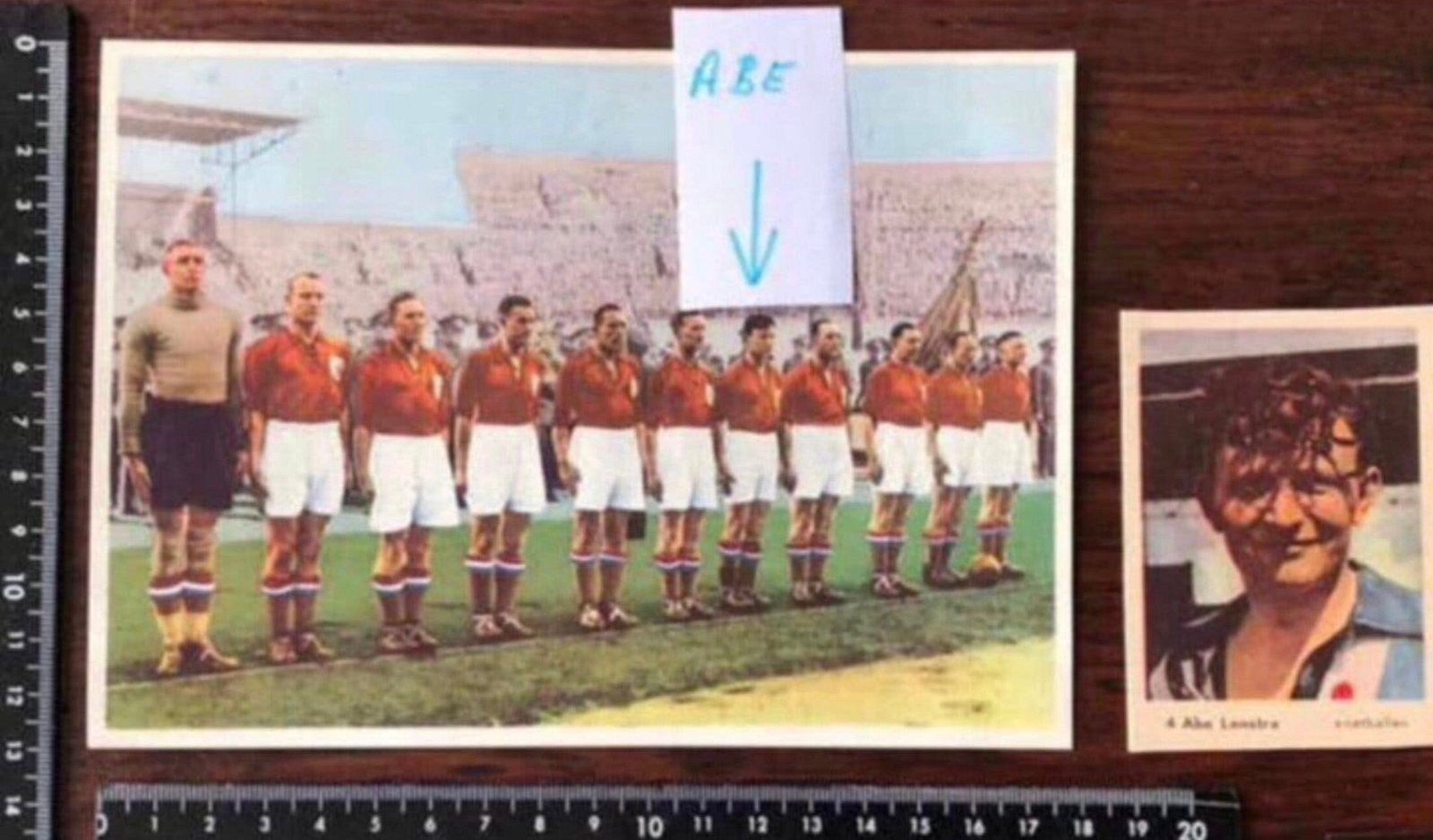 Oude Voetbalplaat met Abe Lenstra en Plaatje, Verzamelen, Ophalen of Verzenden, Zo goed als nieuw, Poster, Plaatje of Sticker