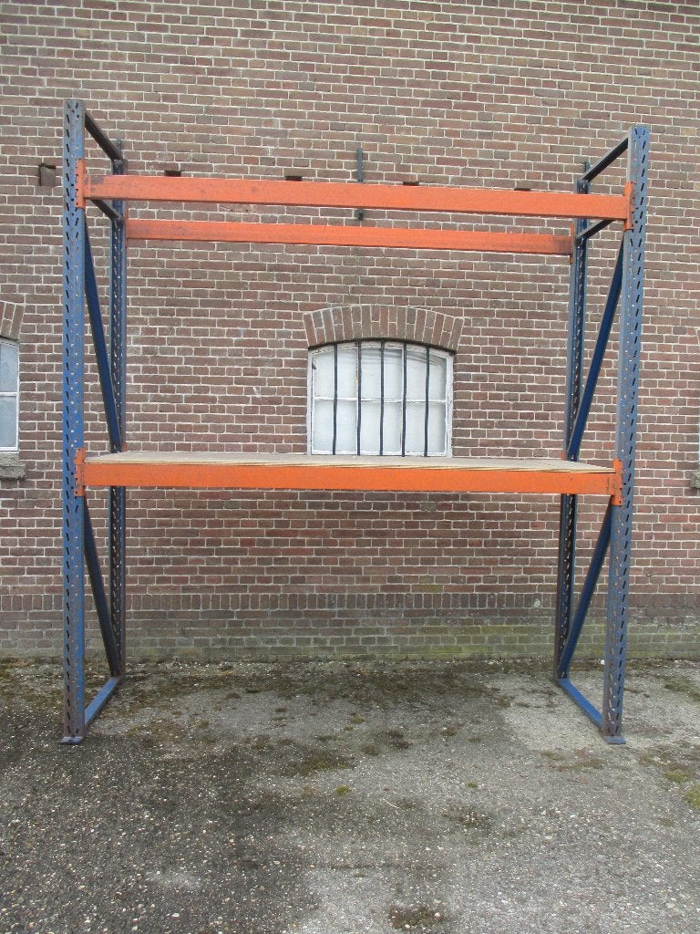 ijzeren palletstelling met houten bladen, Ophalen, Gebruikt