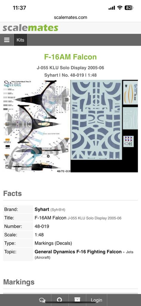 Gezocht: Syhart decals F-16 Solo Display 2005 - 2006 48-019, Ophalen of Verzenden, Groter dan 1:72, Overige merken