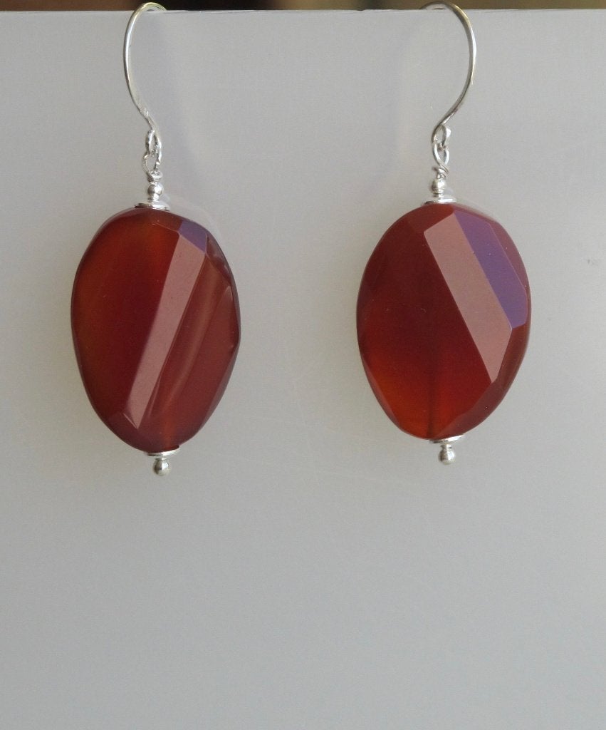 Schitterende oorbellen, facet Carneool, GEHEEL ZILVER, Hangers, Verzenden, Nieuw, Oranje