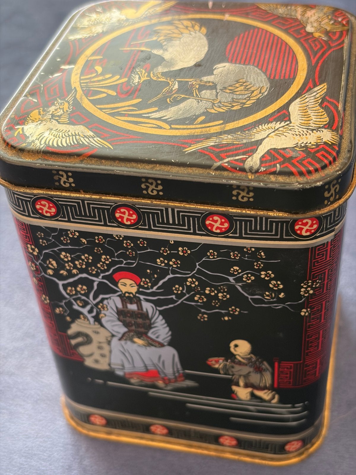 Vintage Japans theeblikje met prachtige decoratie, Verzamelen, Ophalen of Verzenden, Gebruikt, Thee, Overige merken