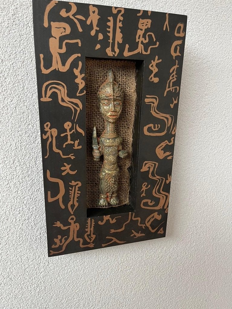 Afrikaanse wanddecoratie lijst met beeld erin, 20 cm, Hout, Meerkleurig, Ophalen of Verzenden