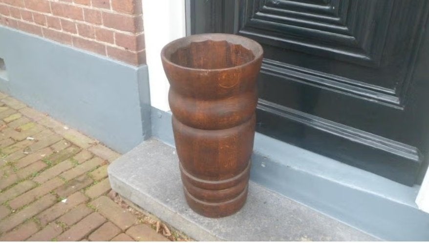 Houten paraplubak gekuipt eiken rond 25 cm en 47,5 cm hoog R, Hout, Gebruikt, Ophalen of Verzenden, Klassiek