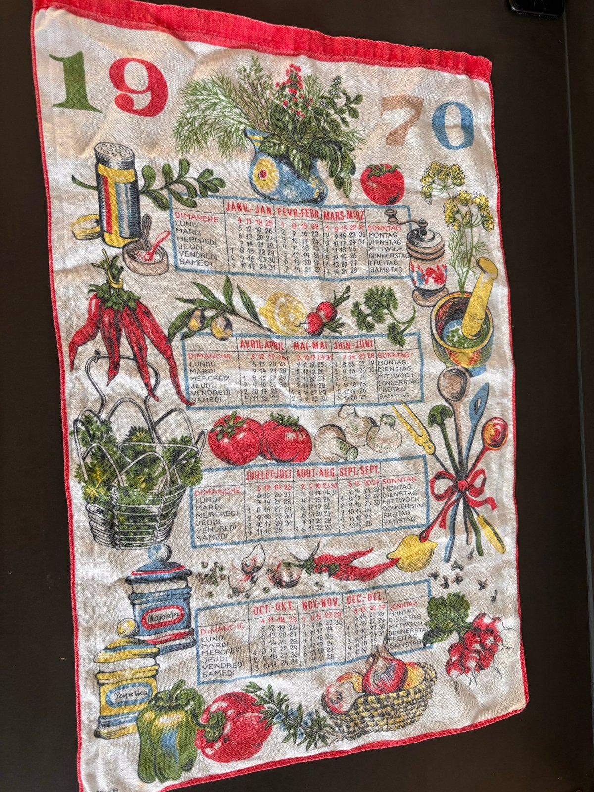 Vintage Kalender Theedoek 1970 - Keuken Decoratie, Ophalen of Verzenden
