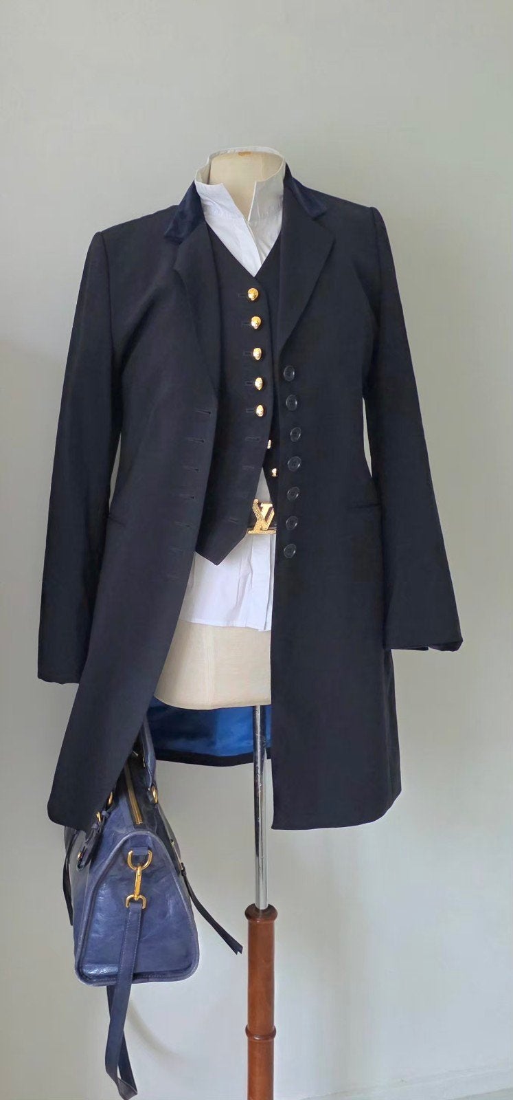 Pauw & Scapa koetsiersjas en gilet blauw, Kleding | Dames, Maat 38/40 (M), Pauw Scapa, Kostuum of Pak, Verzenden
