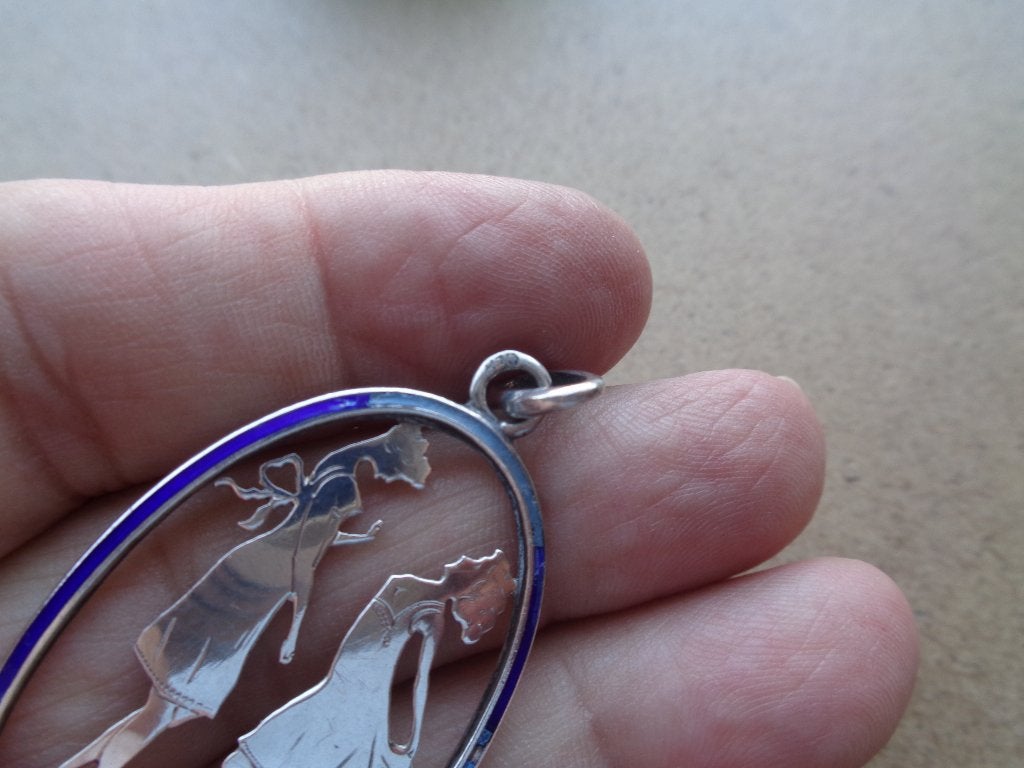 antiek zilveren silhouet hanger met blauw emaille [245], Verzenden, Zilver, Hanger