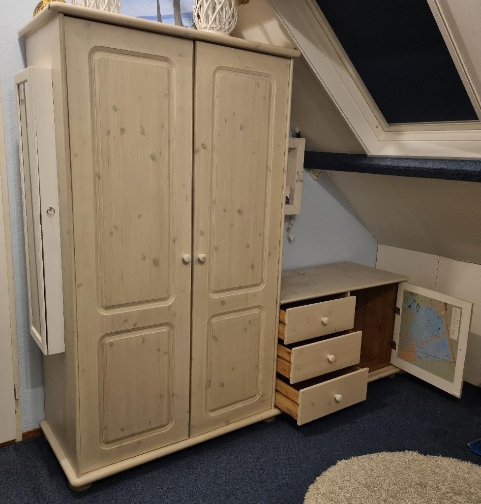kast massief grenen inclusief ladekast, Gebruikt, 100 tot 150 cm, Zie foto's, 50 tot 75 cm
