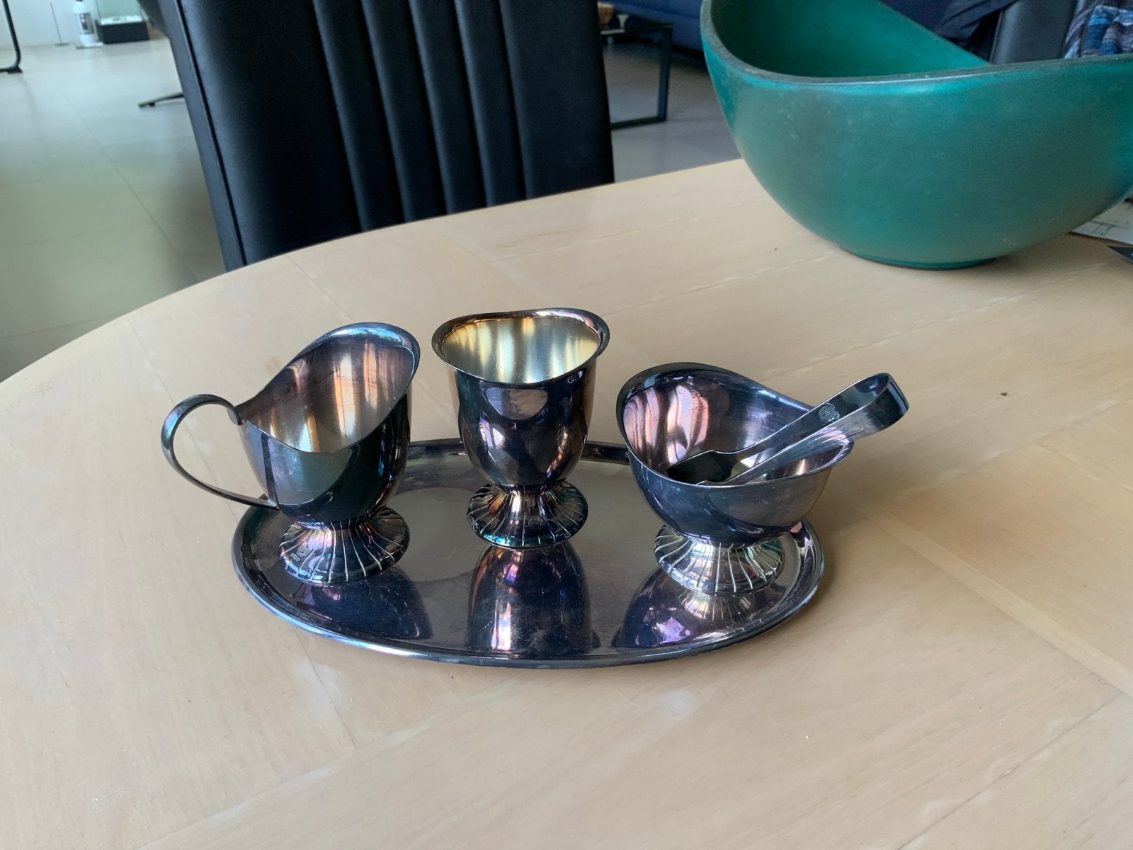 Douwe Egberts Roomstel Verzilverd Jaren '60-'70, Antiek en Kunst, Ophalen of Verzenden, Zilver