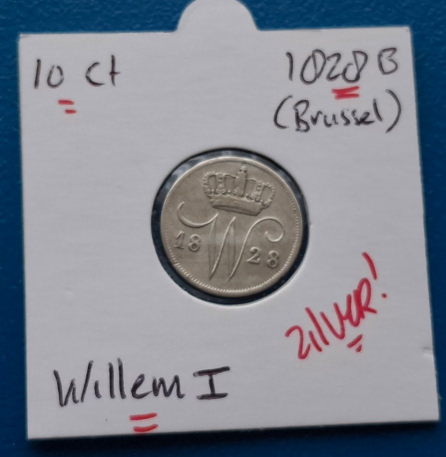 Nederland 10 cent 1828 Willem I ( Brussel ) *, Verzenden, Zilver, 10 cent, Koning Willem I
