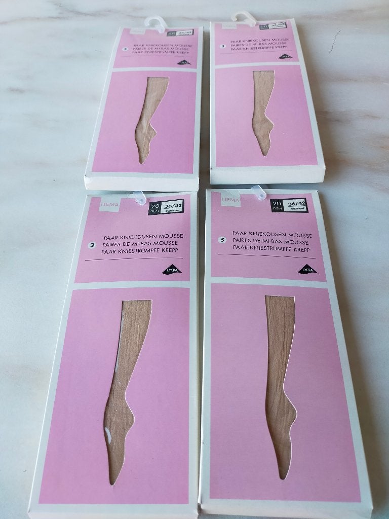 Kniekousen Champagne en Zwart, Ophalen, Nieuw, Overige kleuren, Kousenvoetjes en Kniekousjes