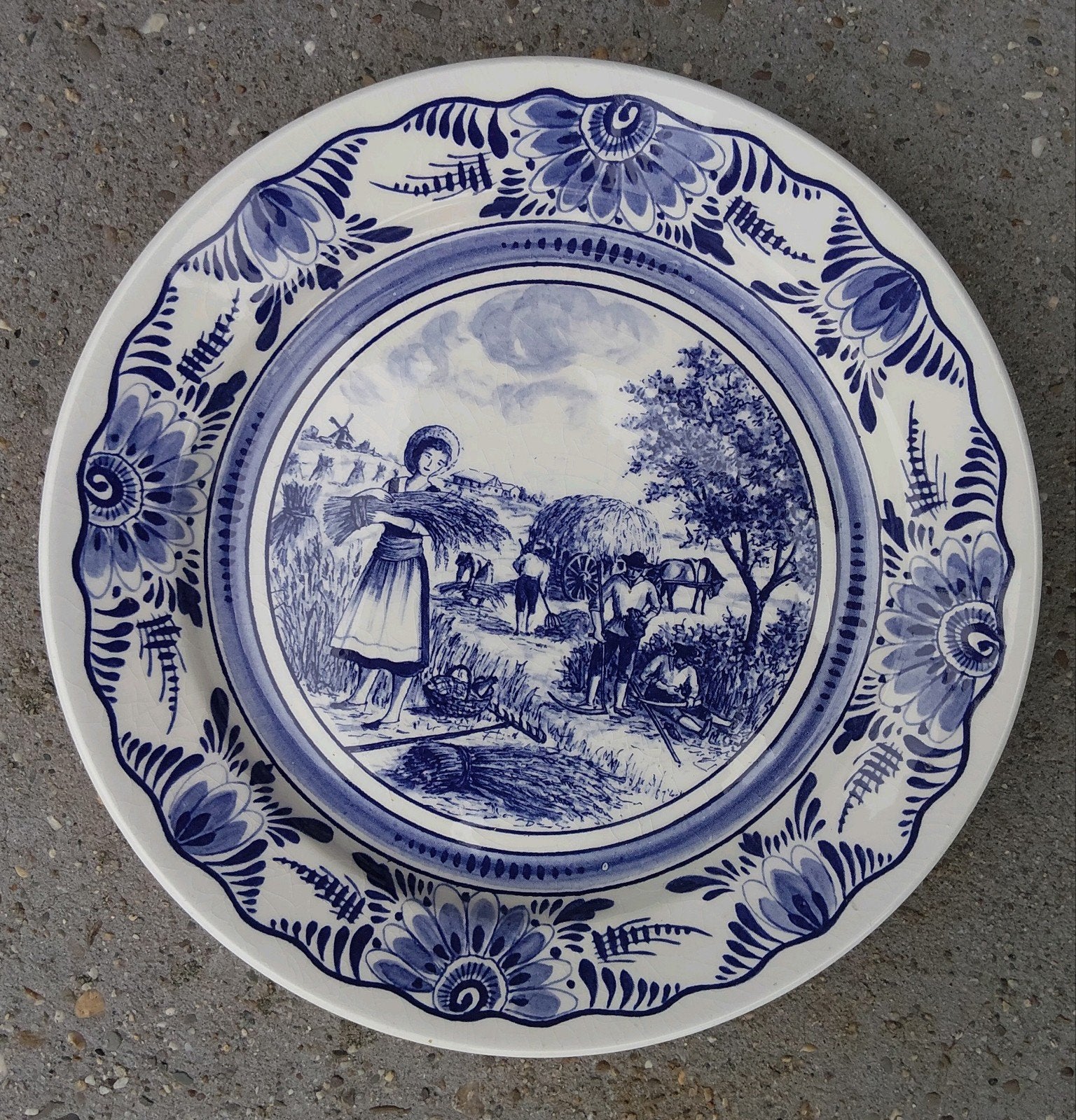 Delfts Blauw Sierbord met Molenlandschap 26cm, Antiek en Kunst, Ophalen