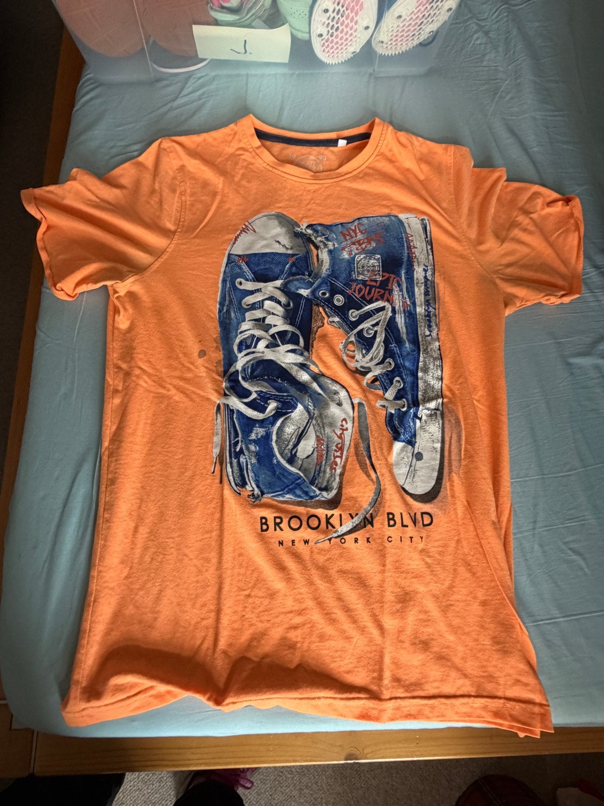 Oranje T-shirt met sneakersprint - Skate Nation, Verzenden, Gedragen, Maat 52/54 (L), Oranje