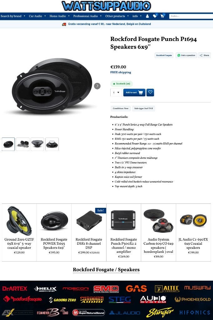 Rockford Fosgate Punch P1694 Speakers 6x9'' Hoedenplank, Audio-design, Nieuw, Am Breilingsweg 3, 76709 Kronau, Duitsland, Ophalen of Verzenden