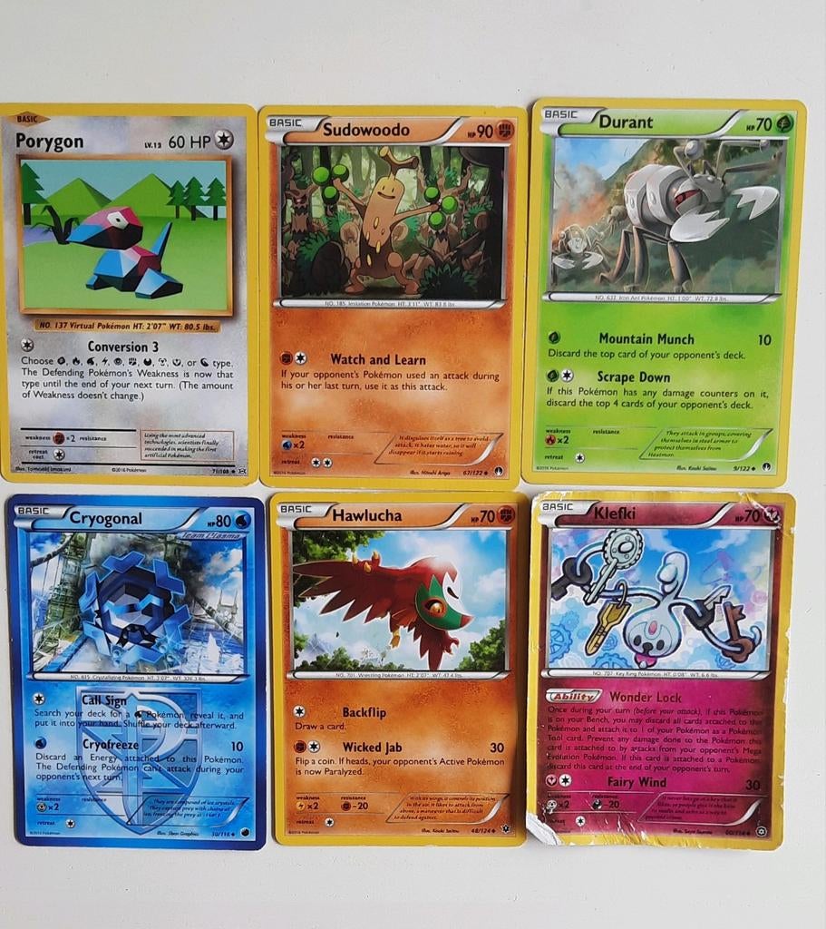 6 Pokemon kaarten basic, Ophalen of Verzenden, Gebruikt, Meerdere kaarten