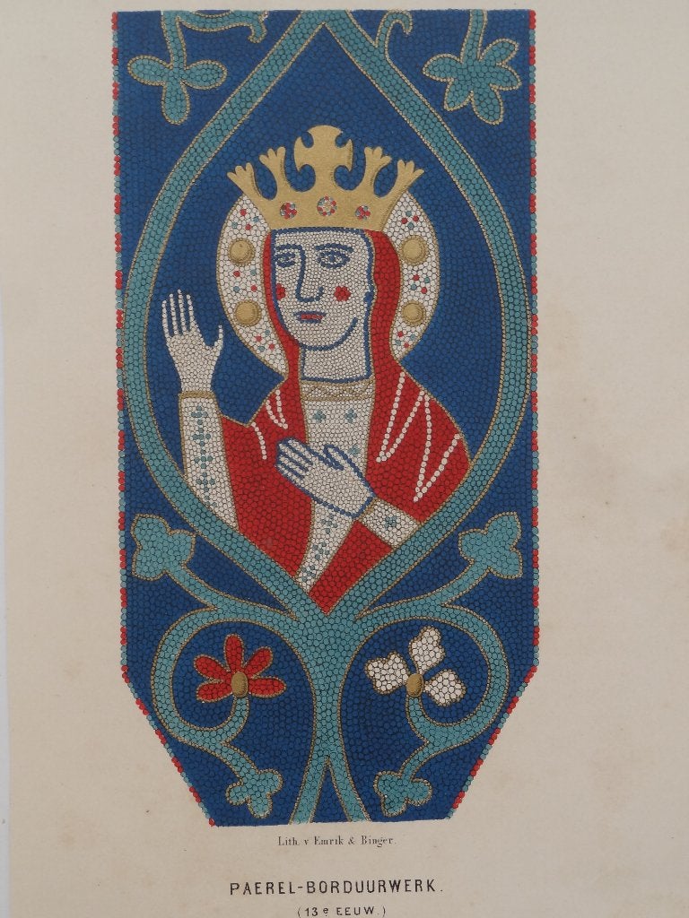 Lithos zes middeleeuwse zijden borduur weefsels 9-14e eeuw, Antiek en Kunst, Origineel, Ophalen of Verzenden, Overige onderwerpen