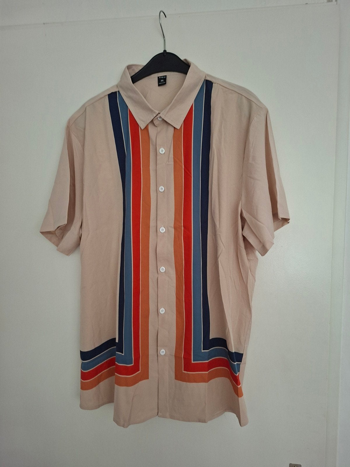 Party Heren Overhemd XXL - Beige met Kleurrijke Strepen, Kleding | Heren, SHEIN, Beige, Ophalen of Verzenden, Zo goed als nieuw