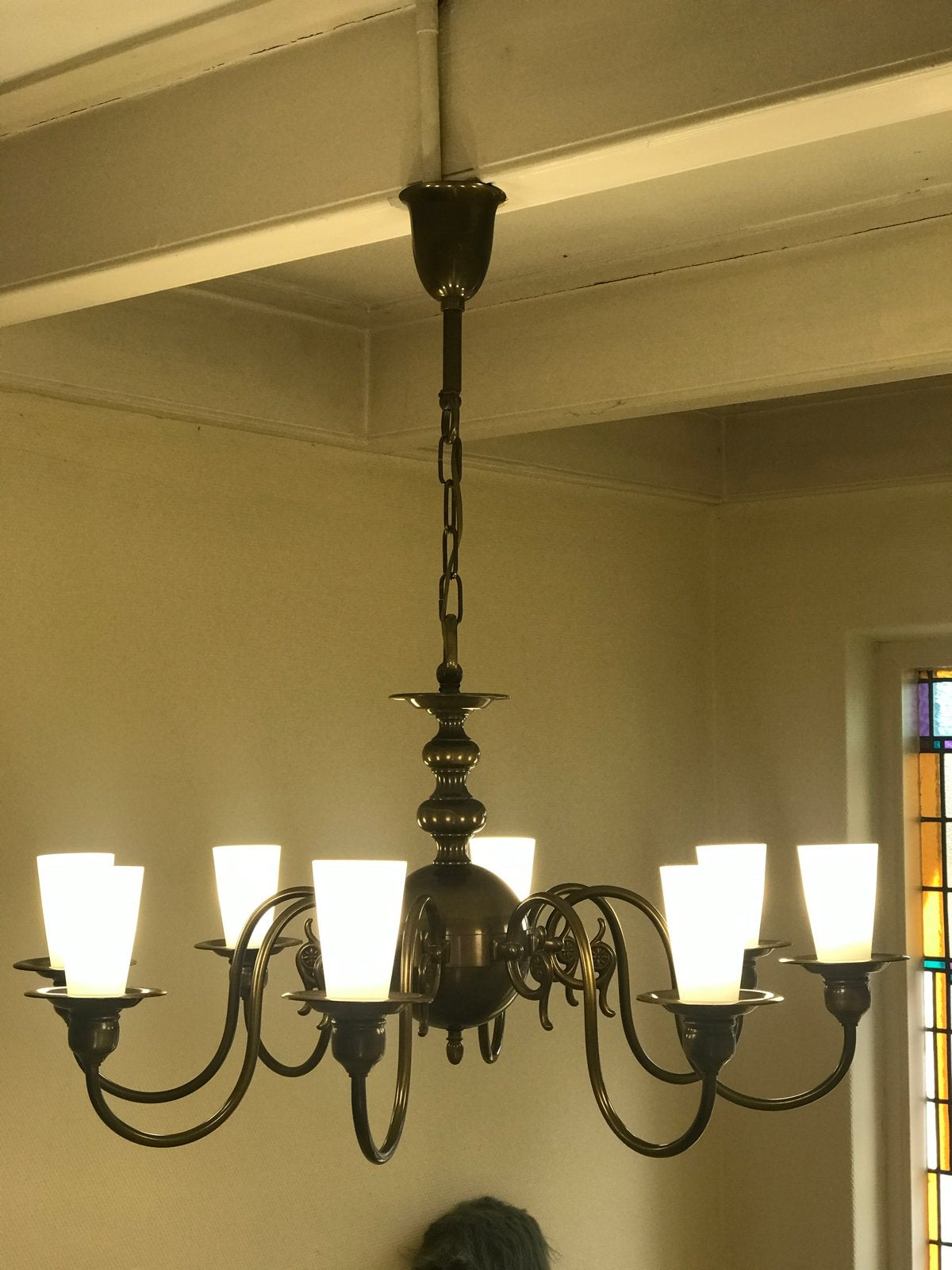 Vintage koperen Kroonluchter met 8 Lichtpunten, Huis en Inrichting, Lampen | Kroonluchters, Ophalen, Gebruikt, Metaal