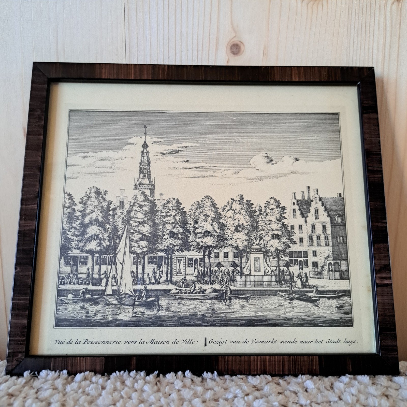 Antieke Kopergravure Leiden (Vismarkt), Ophalen of Verzenden