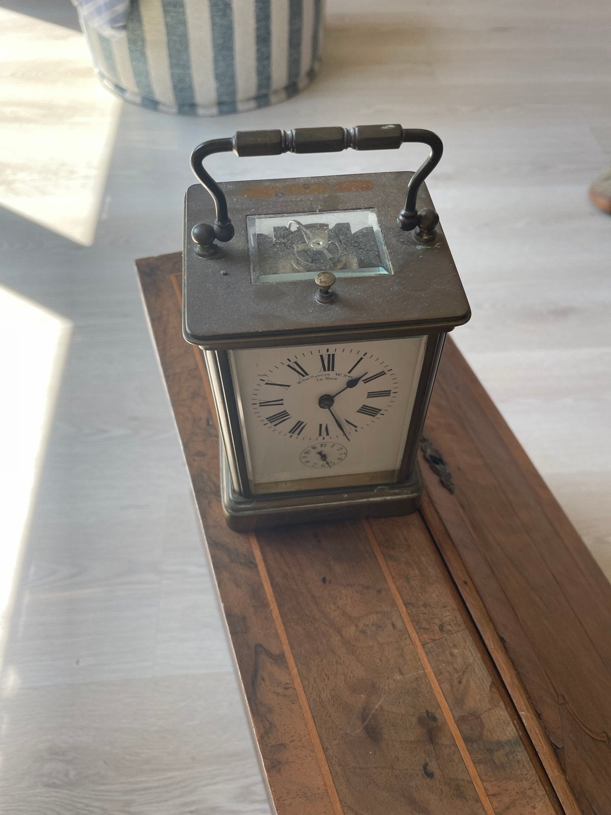 Antieke franse reisklok/carriage clock W. van Hattum La Haye, Ophalen