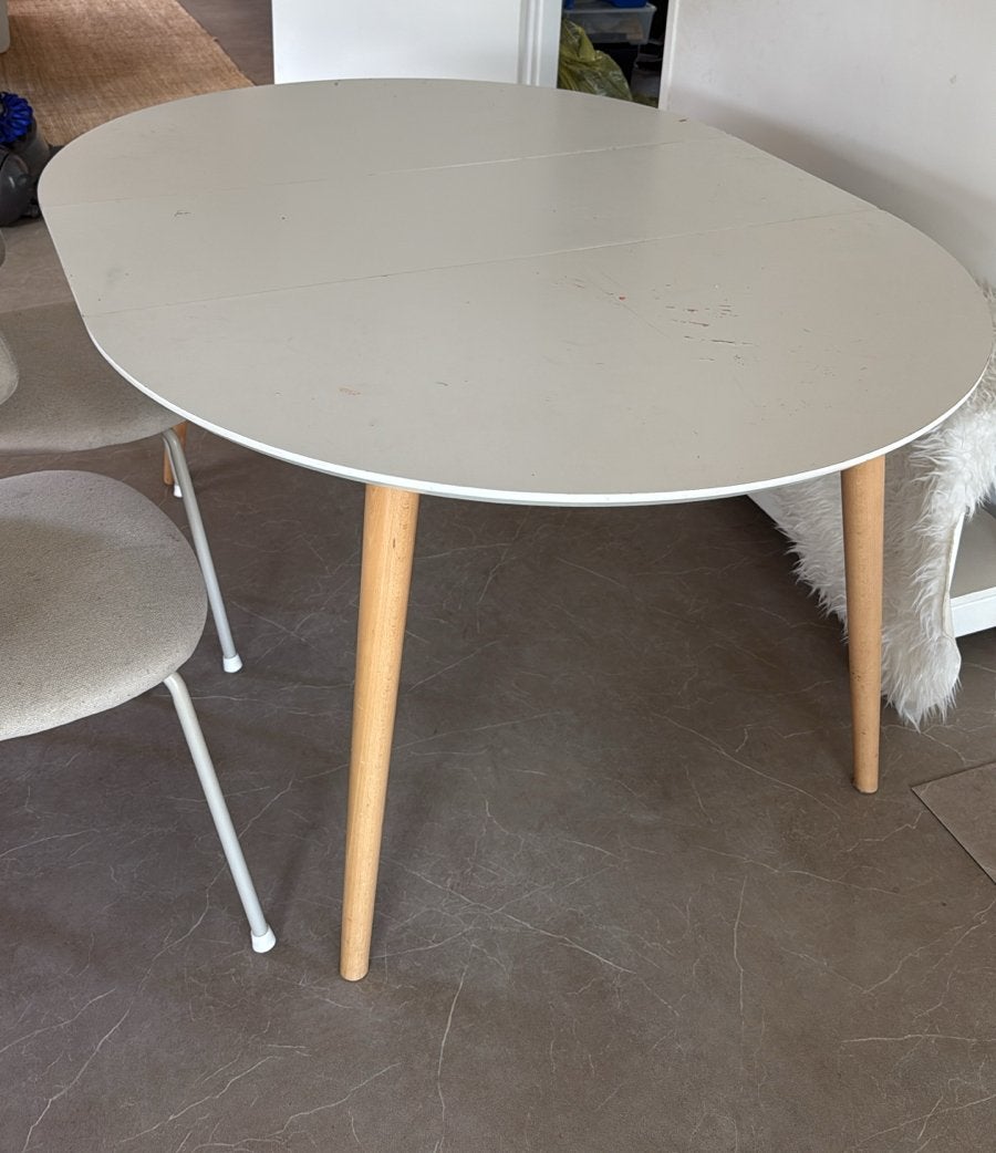 Opknapper: Uittrekbare ronde tafel (1.20-2.00m), Huis en Inrichting, Tafels | Eettafels, Ophalen, Gebruikt, 100 tot 150 cm, Rond