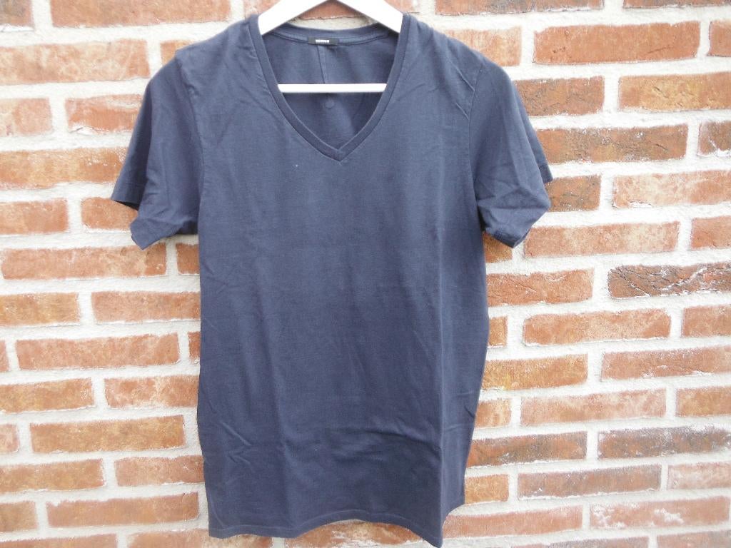 blauw basic tshirt met v-hals van Denham, mt XS en meer..., Kleding | Heren, T-shirts, Gedragen, Maat 46 (S) of kleiner, Blauw