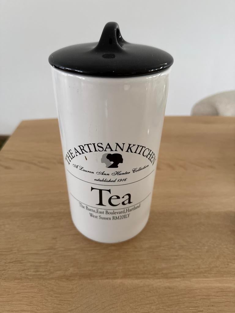 The Artisan Kitchen Theepot/Voorraadpot - Wit/Zwart, Ophalen, Zo goed als nieuw, Voorraadpot, Steen/keramiek
