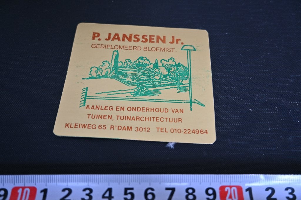 sticker Rotterdam P. JANSSEN Jr. Bloemist Tuinarchitectuur, Ophalen, Zo goed als nieuw