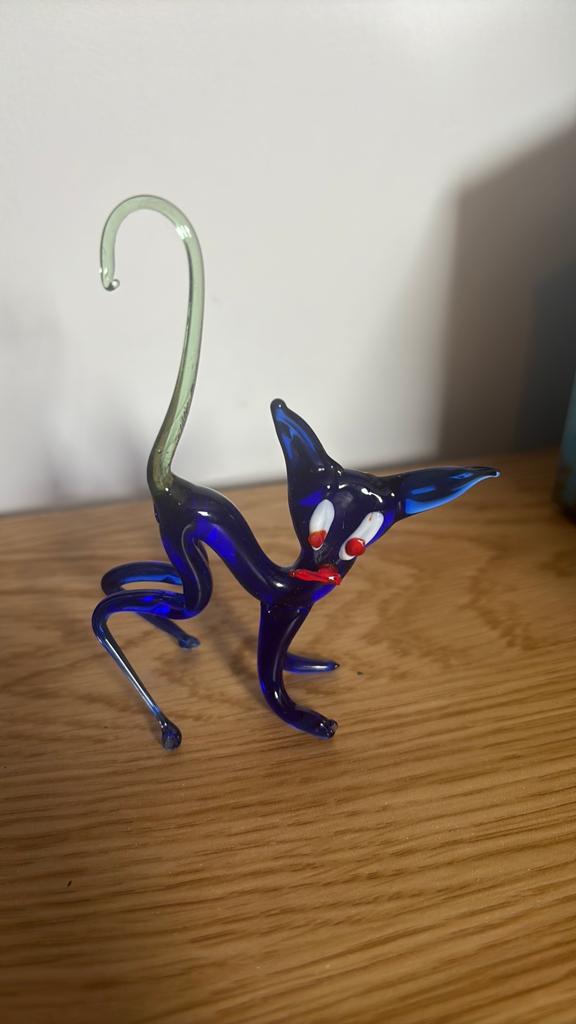 Murano Glazen Katje - Blauw, 11 cm Hoog, Verzamelen, Beelden en Beeldjes, Ophalen of Verzenden, Zo goed als nieuw, Dier