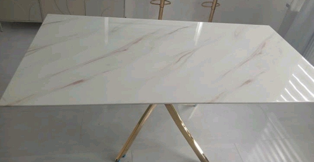 Marmerglas met gouden poot eettafel NIEUW!, Ophalen, Nieuw