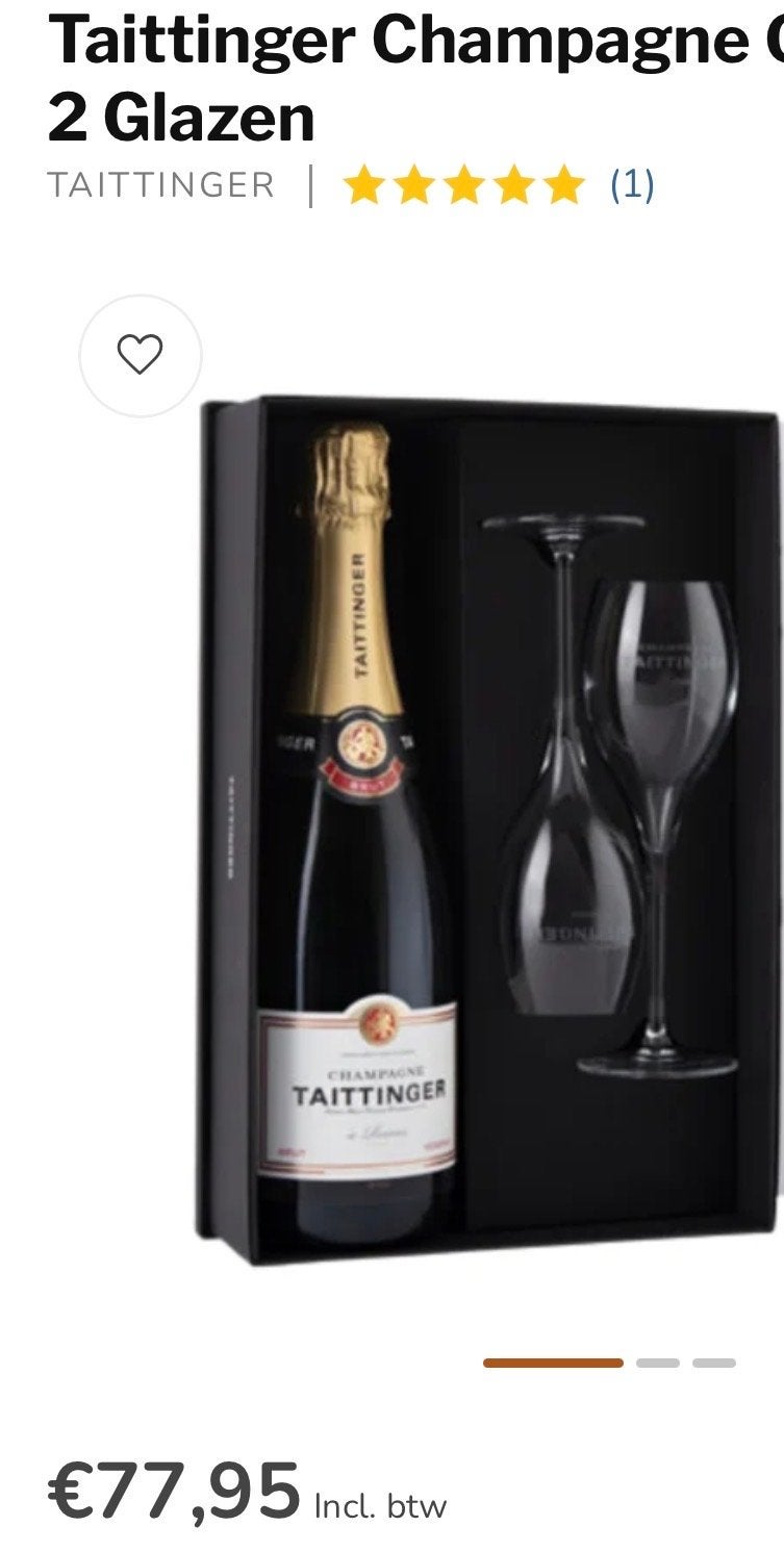 Taittinger Champagne Brut Reserve met 2 glazen, Ophalen, Nieuw, Meerkleurig, Overige merken