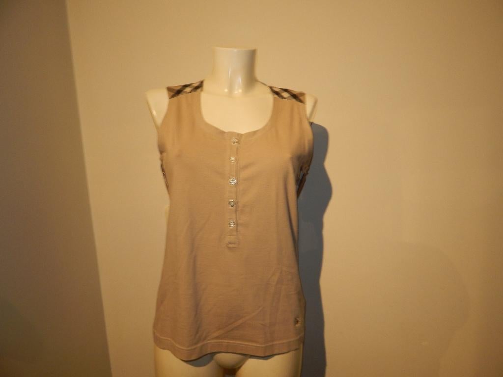 Burberry top ruiten accenten beige tint logo stiksel 42