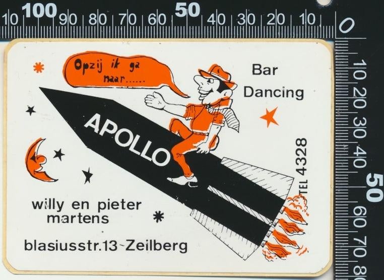 Sticker: Bar Dancing Apollo - Zeilberg, Ophalen of Verzenden, Zo goed als nieuw, Bedrijf of Vereniging