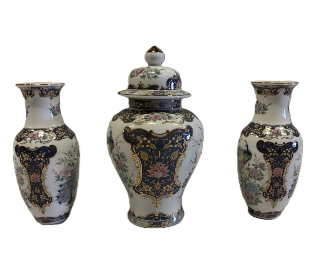 Vintage porseleinen kaststel met pauwen VAGA International, VAGA International (tweedehands product), Gebruikt, Niet bekend (tweedehands product)